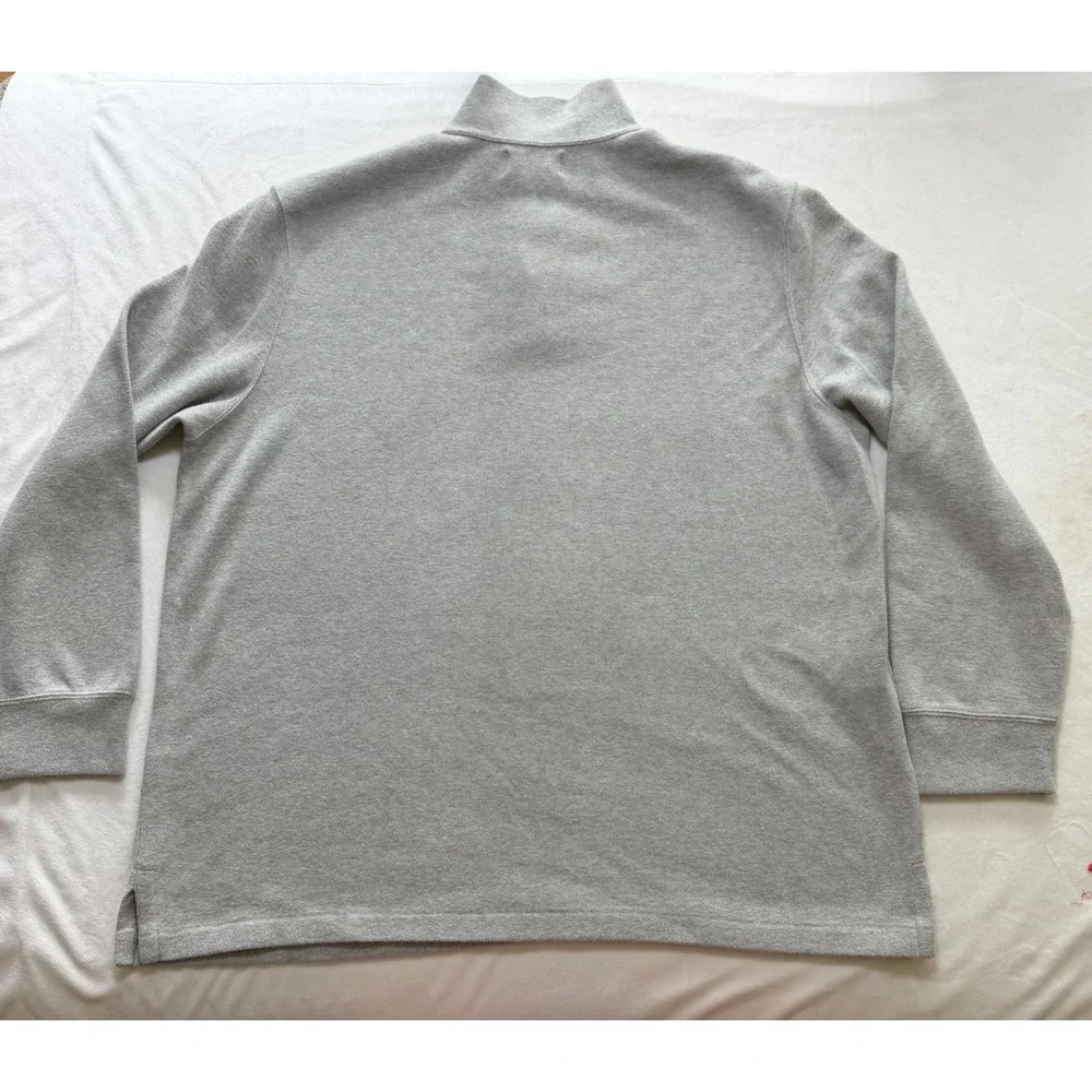 Polo Ralph Lauren Quarter Zip Pullover Mens XXL Gray Cotton Leather Pull Sweater